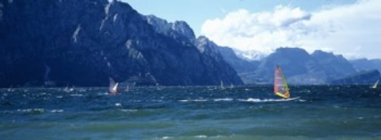 Windsurfing on a lake Lake Garda Italy Canvas Art - Panoramic Images (36 x 13)