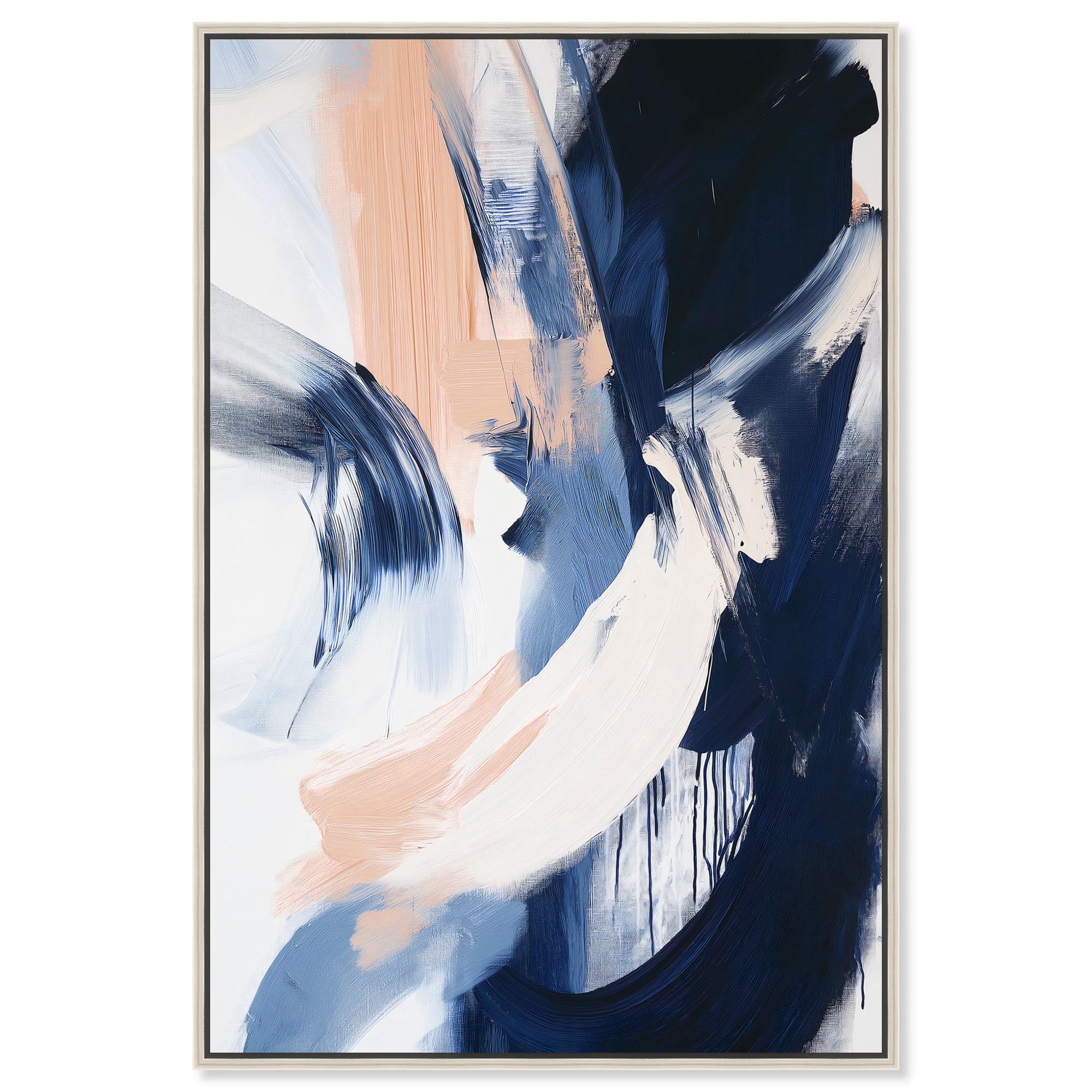 Windswept Blue Abstract Canvas Art with Silver Frame, 16" x 24"