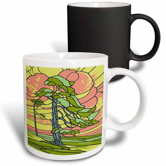 3drose, Windswept Pine Tree Stained Glass Design, 11oz Magic Transforming Mug