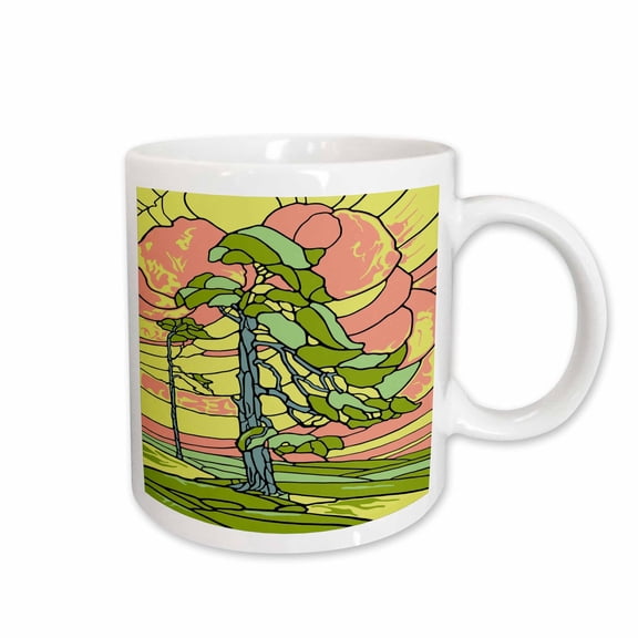 3drose, Windswept Pine Tree Stained Glass Design, 11oz Mug