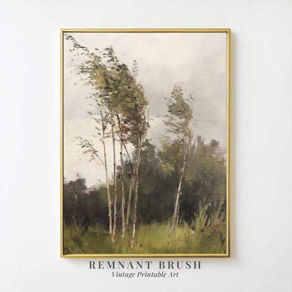 Windswept Trees Wall Art Print Moody Landscape Decor