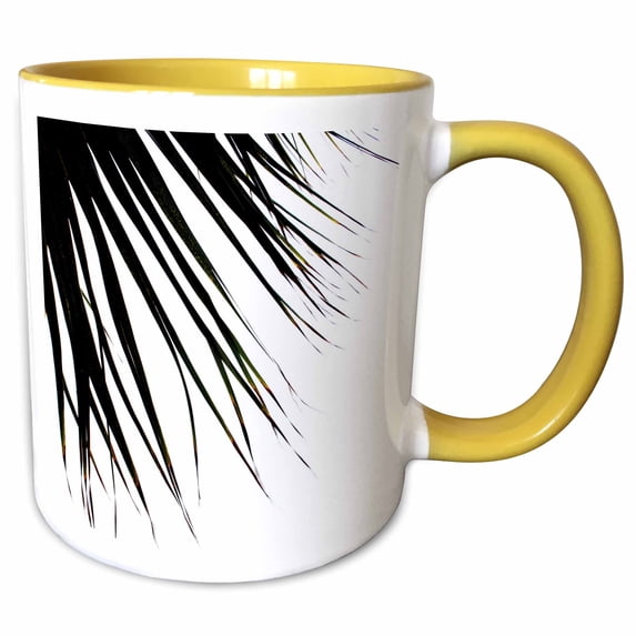3drose, Windswept Tropical Palm Tree in Black and White, 15oz Two-tone Yellow Mug