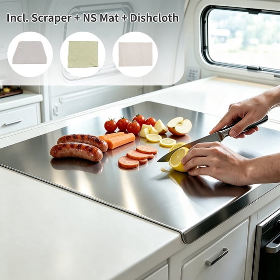 Windur Large Stainless Steel Cutting Boards for Kitchen, Metal Chopping Boards with Lip, Scraper, Non-Slip Mat, Pastry Charcuterie Board for Countertop Cutting Meats Fruits, Easy To Clean 11.8"x15.8"