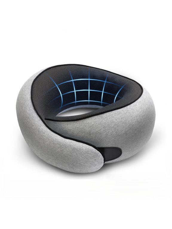 Travel Neck Pillow for Airplane, Memory Foam Neck Pillow for Airplanes, Comfortable Breathable Cover, 360° Support Stowable Pillows for Sleeping/Car, Airport Travel Essentials, Gray