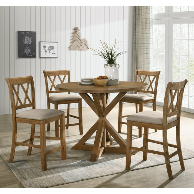 Windvale CrossBuck Wood 5Piece Counter Height Dining Set
