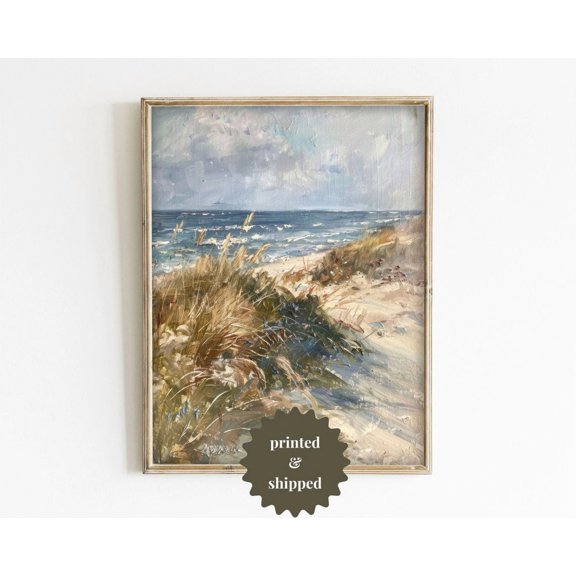 Windy Beach Vintage Style Painting Coastal Cottage Wall Decor Home Decor Office Wall Art