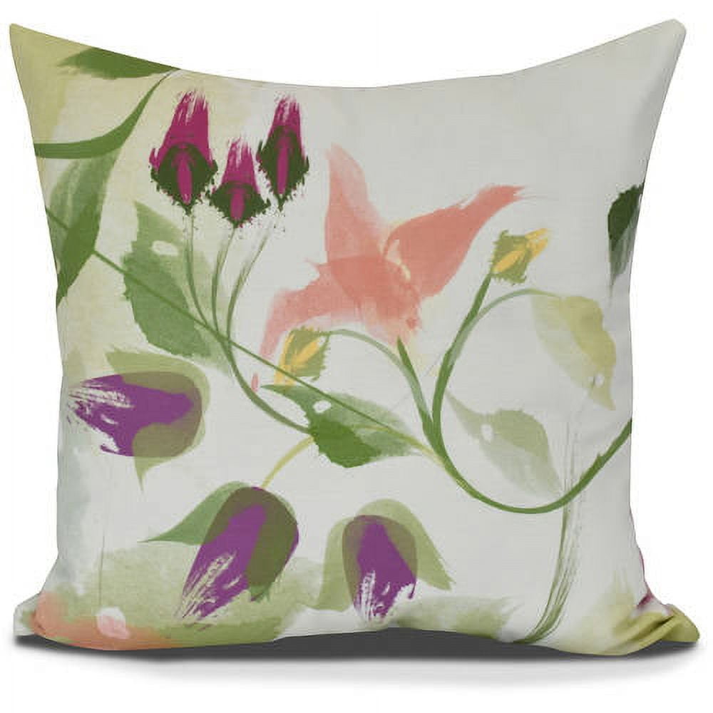 Coral and Black Floral Print Square Throw Pillow, 20" x 20"
