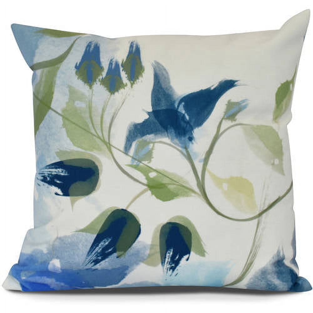 Navy Blue and Green Floral Square Throw Pillow