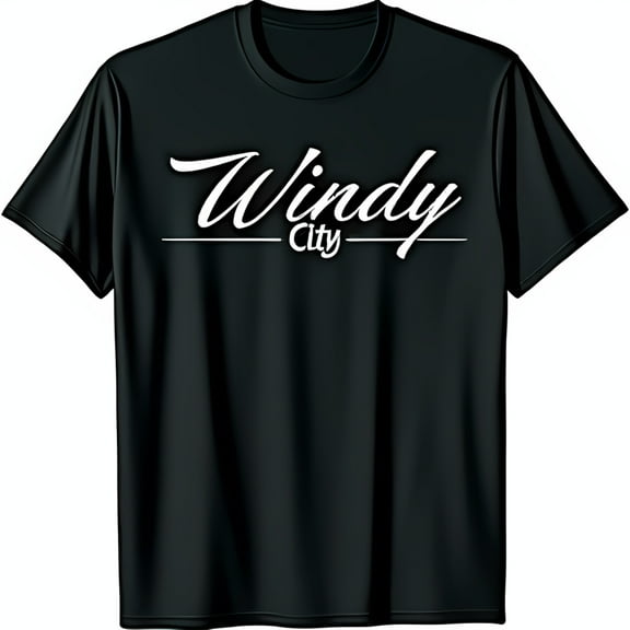 Windy City Black T-Shirt with White Cursive Graphic Classic Blend Tee