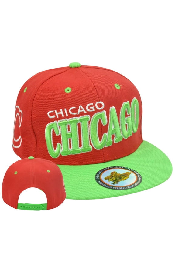Windy City Chicago Illinois Chi Town Adjustable Snapback Flat Bill Hat Cap Lime