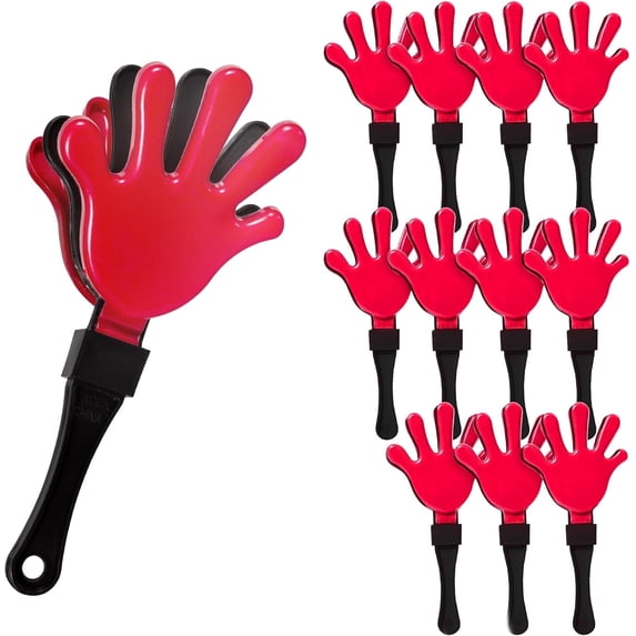 Windy City Novelties 12-Pack 7-Inch Mini Hand Clappers - Bulk Noisemakers for Parties, Celebrations, and Events - Red/Black