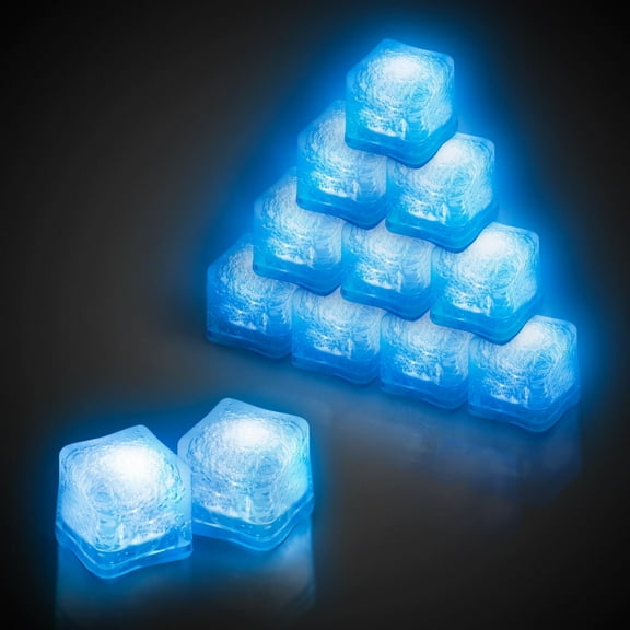 Windy City Novelties 12 - Pack LED Glow Ice Cubes - Reusable & Non-Freezing - Blue