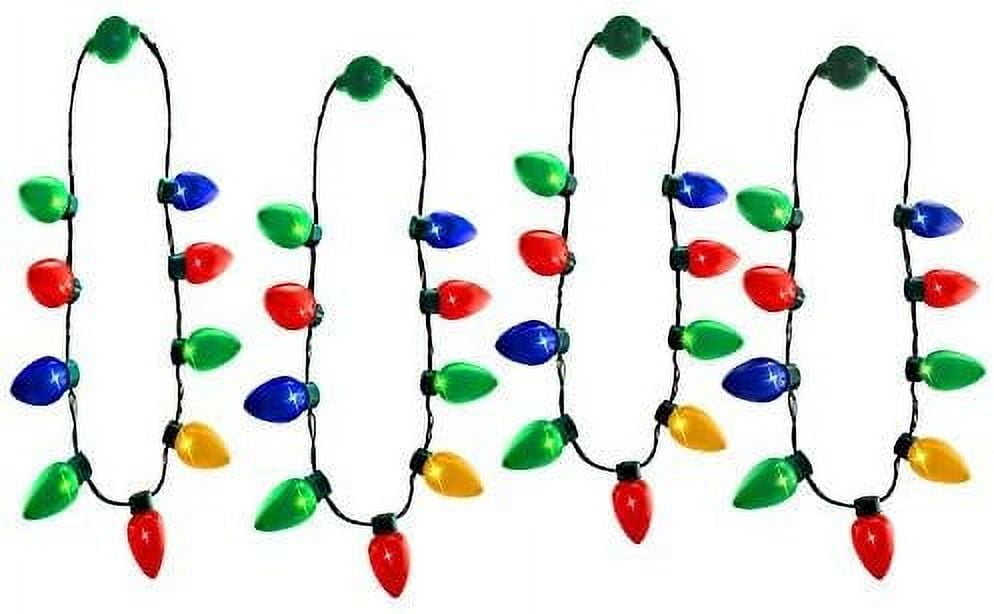 Windy City Novelties 4 Pack LED Light Up Christmas Bulb Necklace Party Favors with 6 Dynamic Light Up Modes from Always On to Speedy Strobe