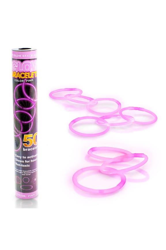 - 8" Pink Glow Stick Bracelets - Bulk 50 Pack for Summertime Fun & Beach Parties