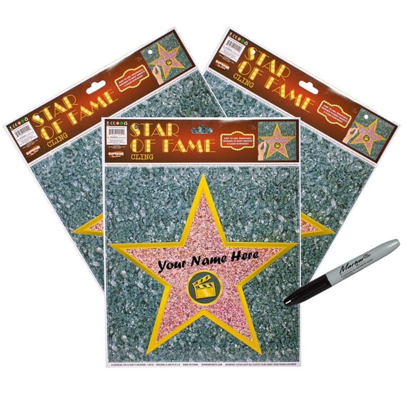 Windy City Novelties Hollywood Stars of Fame Window Cling  12 Pack Customizable Party Decorations