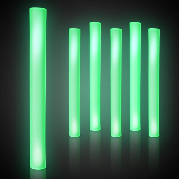 Windy City Novelties LED Foam Sticks - 6 Pack, 16", 3 Light-Up Modes for Weddings & Concerts (Green)