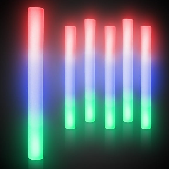 Windy City Novelties LED Foam Sticks - 6 Pack, 16", 3 Light-Up Modes for Weddings & Concerts (Multicolor)