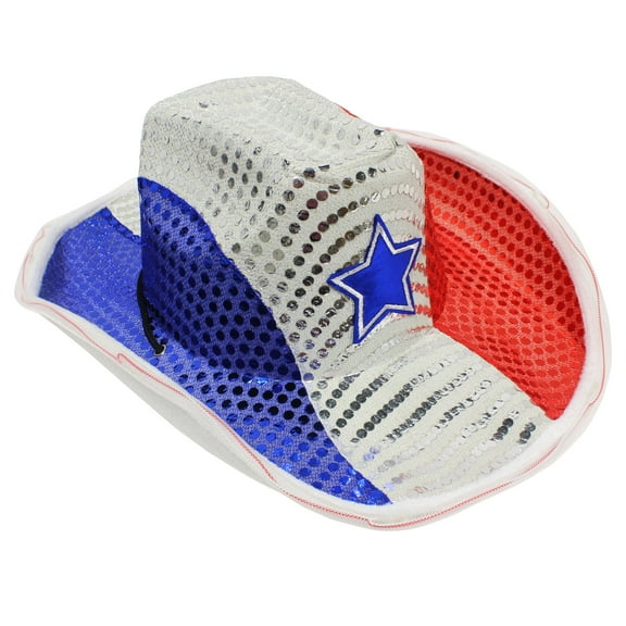 Windy City Novelties LED Light Up Cowboy Hat - Unisex (Sequin, Red/White/Blue)