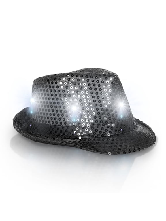 LED Light Up Sequin Fedora Hat - Unisex - Black