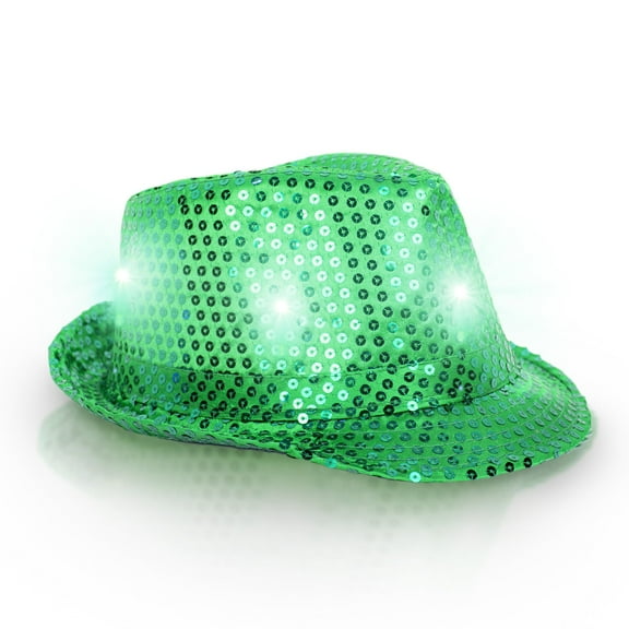 Windy City Novelties LED Light Up Sequin Fedora Hat - Unisex - Green