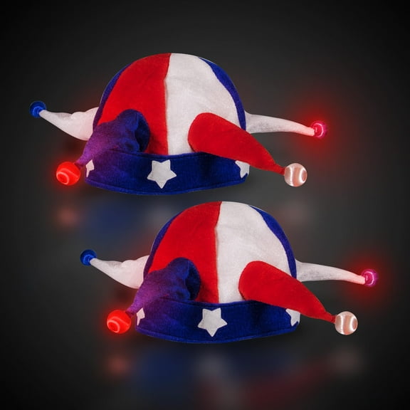 Windy City Novelties LED Patriotic Jester Hat – Light-Up Red, White & Blue Costume Accessory - 2 pack