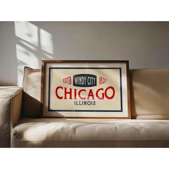 Windy City Retro Chicago Art Poster, Stretched Canvas 16x20in