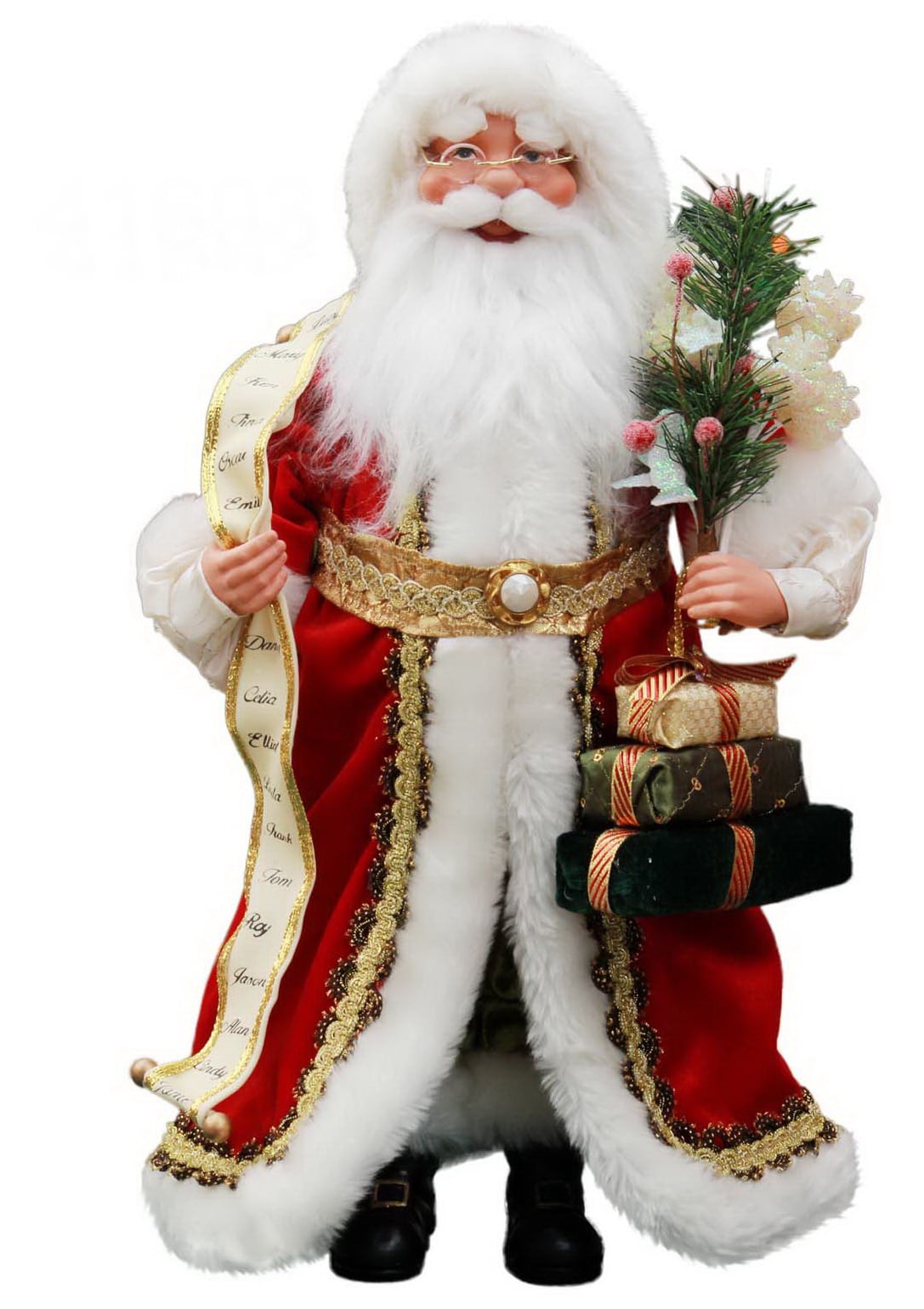 Traditional Red and Gold Resin Santa Claus Figurine with Gifts