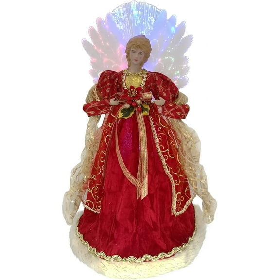 Windy Hill Collection 18" Inch Standing Red Fiber Optic Lighted Angel Christmas Tree Topper or Table Top 167510