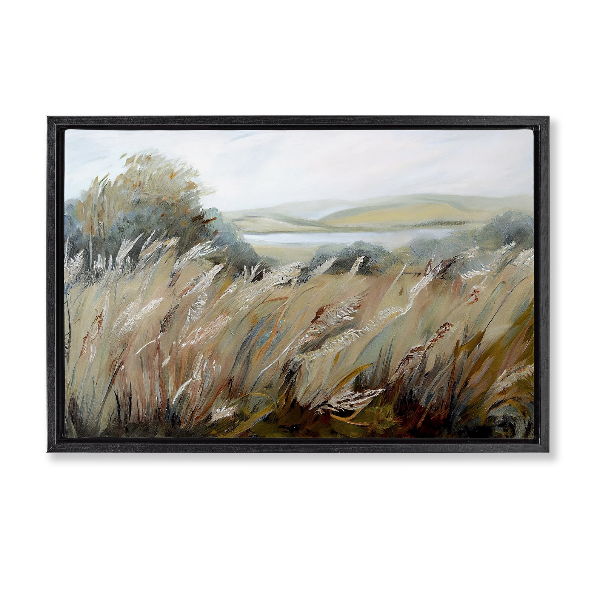 Windy Meadow Distortion Black Framed Floater Canvas Wall Art, design by Sasha