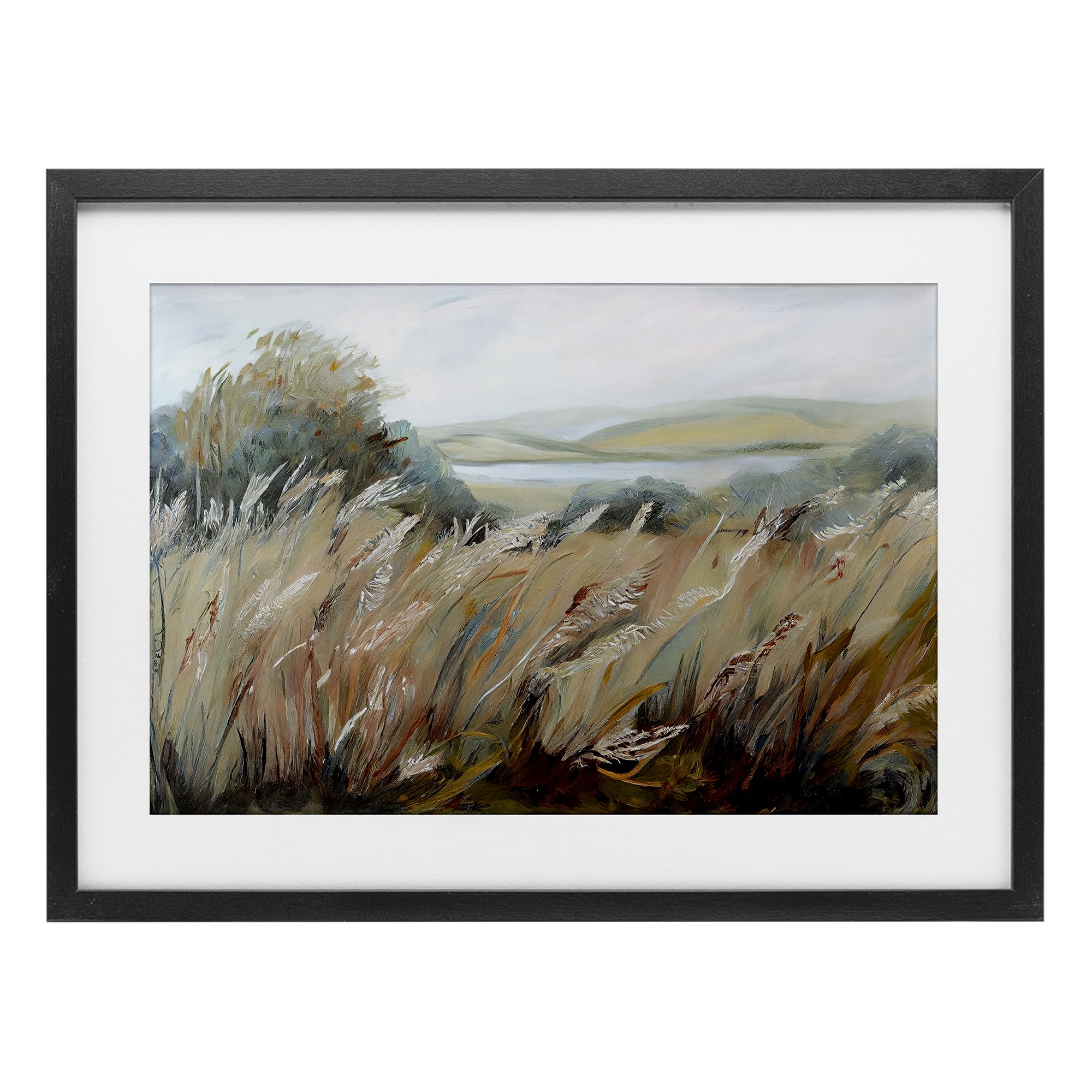 Windy Meadow Distortion Black Framed Print Under Glass, design by Sasha