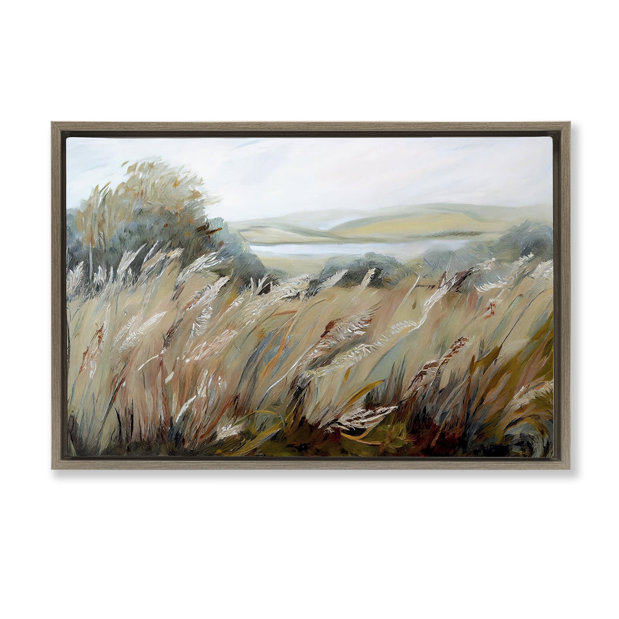 Windy Meadow Distortion Brown Framed Floater Canvas Wall Art, design by Sasha