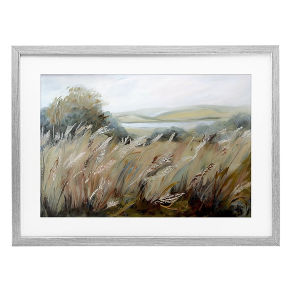 Windy Meadow Distortion Gray Framed Print Under Glass, design by Sasha