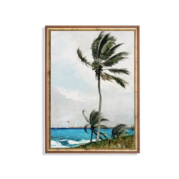 Windy Palm Tree Beach Poster Coastal Seascape Poster Wall Art For Decor Present , Poster Print Only