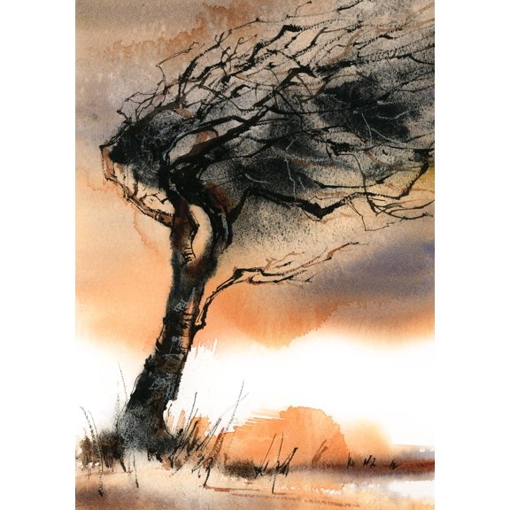 Windy Tree Wall Art Print, Nature Landscape, Woodland, Living Room And Gallery Wall Decor