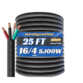 WindyNation 25 Feet 16/4 16 Gauge 4 Conducto Black SJOOW Cable