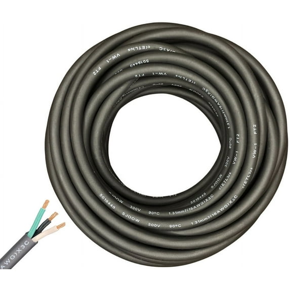 WindyNation 35 Feet 16/3 16 Gauge 3 Conductor Black SJOOW Cable