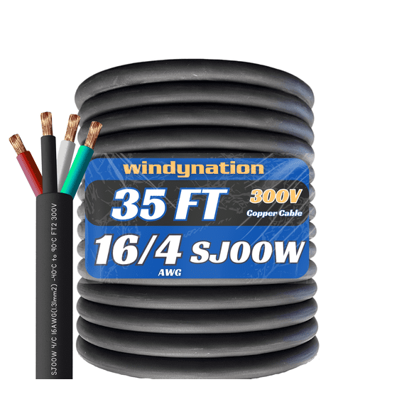 WindyNation 35 Feet 16/4 16 Gauge 4 Conducto Black SJOOW Cable