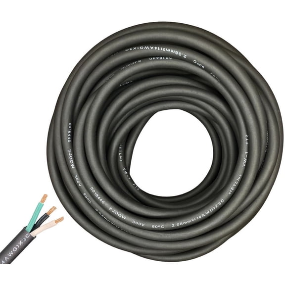 WindyNation 50 Feet 14/3 14 Gauge 3 Conductor Black SJOOW Cable