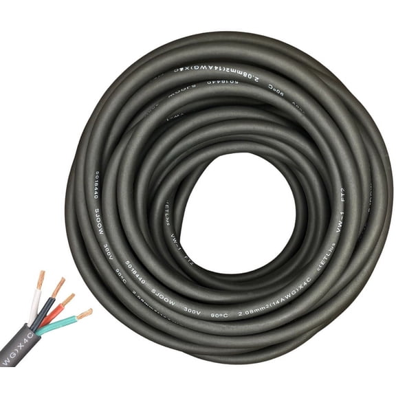 WindyNation 50 Feet 14/4 14 Gauge 4 Conductor Black SJOOW Cable