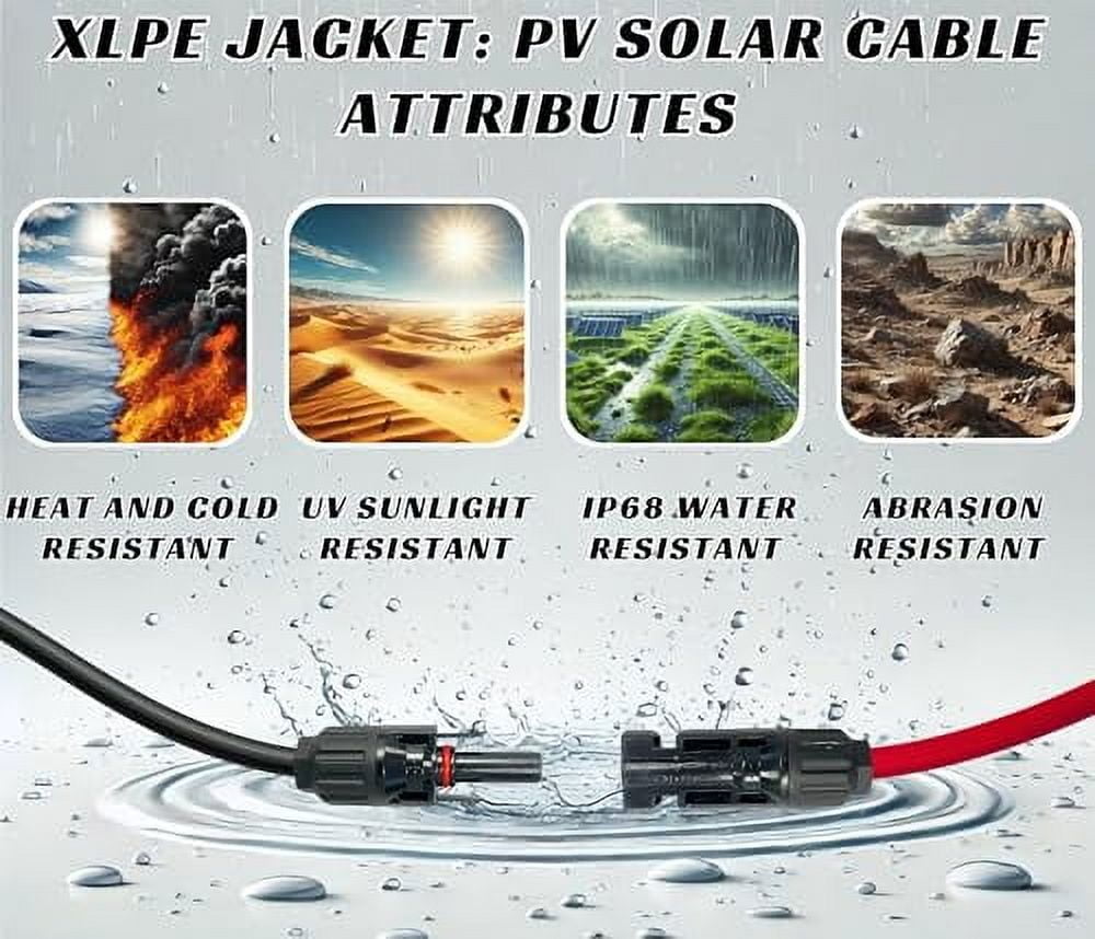 WindyNation 8 AWG 8 Gauge Pair 30 Feet Black + 30 Feet Red PV Photovoltaic Solar Panel Extension Cable Wire Solar Connectors (Variety of Lengths Available)