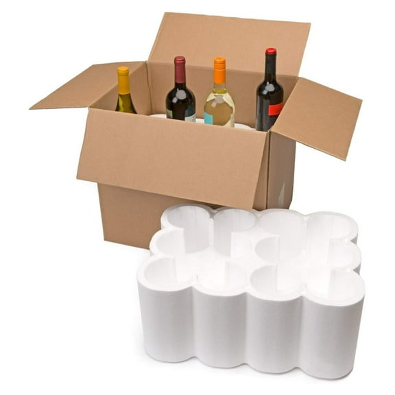 Wine 12 Bottle Wine Shipping, Moving & Packing Kit - Includes a 18-1/8 x 13-7/8 x 15-1/2 Box & Styrofoam Inserts 12 Bottle Kit
