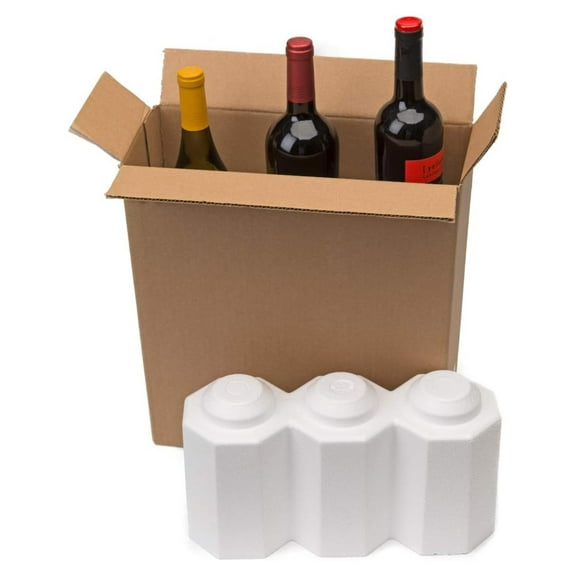 Wine 3 Bottle Wine Shipping, Moving & Packing Kit - Includes a 14-3/16” x 5” x 15” Box & Styrofoam Inserts