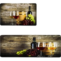 Wine 3D Kitchen Mat Anti-Fatigue Kitchen Rug Set Wine Grapes French Gourmet Tasting Washable Non-Slip Runner Rugs and Carpets for Home Office Laundry Room, 17.3x28 17.3x47 inch, 2 Piece