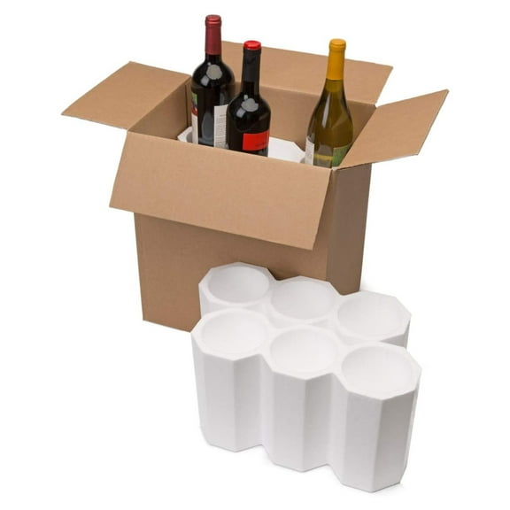 Wine 6 Bottle Wine Shipping, Moving & Packing Kit - Includes a 14-13/16” x 10” x 15” Box & Styrofoam Inserts