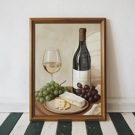 Wine And Cheese, Kitchen Home Decor, Foodie Wall Art, Wine Lover, Bar Cart Decor, Wall Poster, Unframed Poster Size 16x24