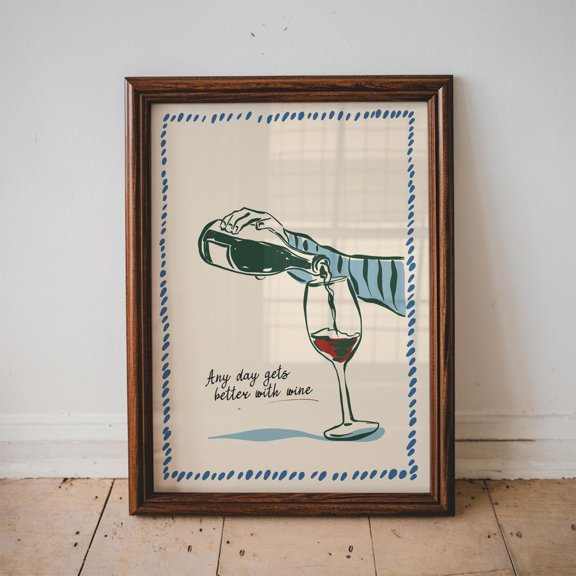 Wine Art Giclée Poster: Trendy Bar Cart Kitchen Decor, Unframed Poster Size 16x24