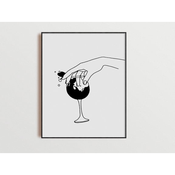 Wine Art Poster Bar Cart Kitchen Wall Decor Line Loverwine Poster, Unframed Poster Size 8x12