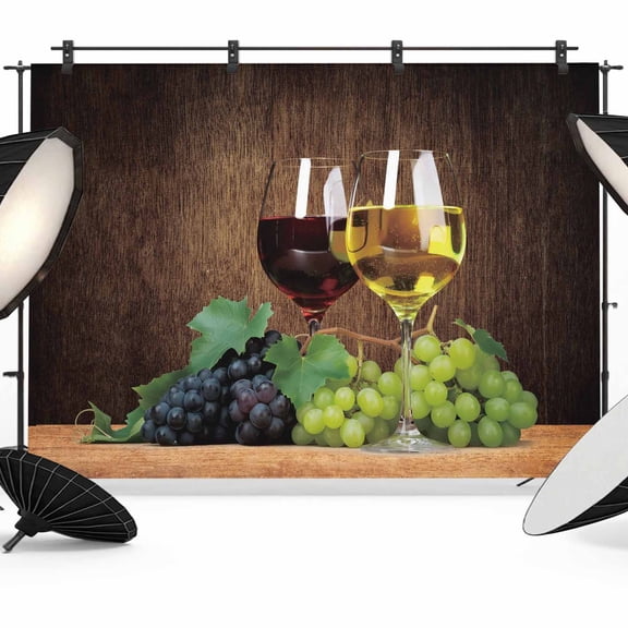 Wine Backdrop for Photography,Fabric Photo Background Backdrop,Goblet Grapes Champagne Farmhouse Wooden Country Photo Booth Background for Portrait Photoshoot Video Wedding Studio Decor Banner 7x5ft