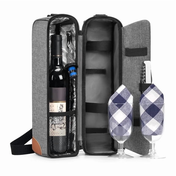 Oxford Cloth Wine Bag 38x20cm with Insulated Cooler Compartment, Travel Tote for Picnic