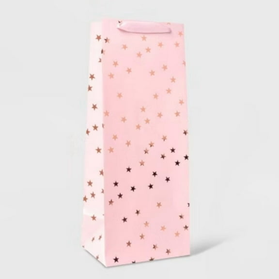 Wine Bag with Foil Stars Gold/Red/Pink - Spritz: Christmas Wine Bottle Gift Bag, Multicolor, Tall Paper Design